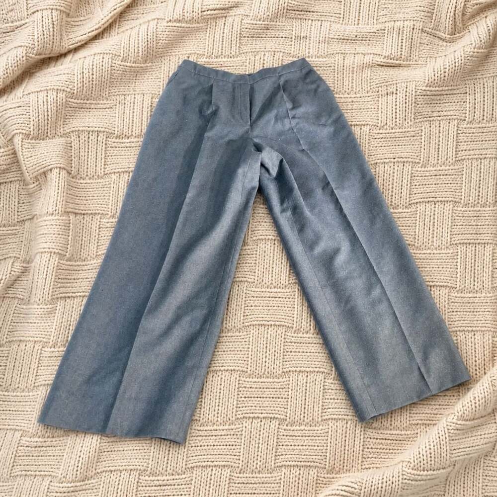 Talbots Women's Size 16 Blue Wide Leg Trousers Made of Italian Wool